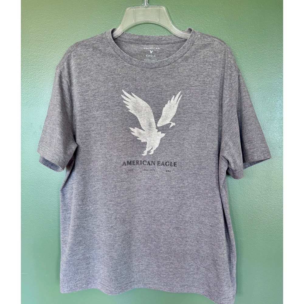 American Eagle Mens Heather Gray Graphic Eagle Logo T-Shirt medium Super Soft